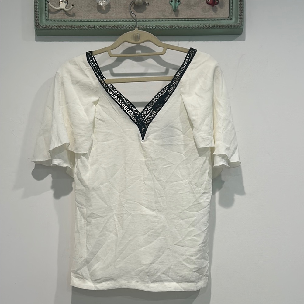 Maje White / Black Blouse Elegant Design ‘AMOUR' COLLAR-TRIMMED TOP small new